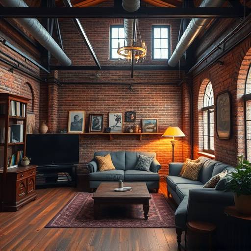 Detailed interior view of The Loft, featuring exposed brick and vintage furniture